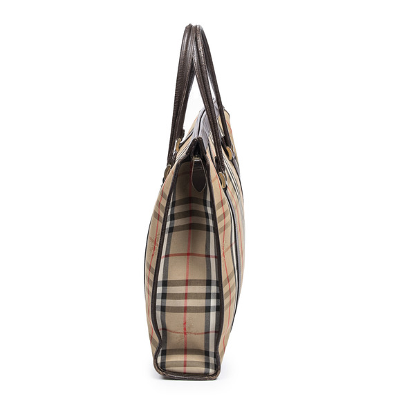 Burberry Burberry Vertical Zip Tote in Beige/Dark Brown Haymarket Check - Picture 3 of 7